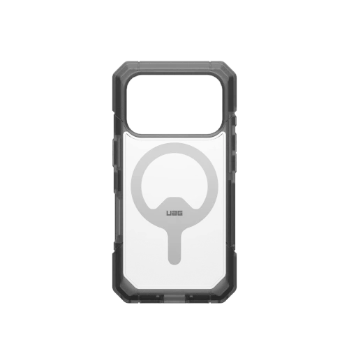 Zbliżenie na etui UAG w kolorze clear/ash, ukazujące jego elegancki design i funkcjonalność.
