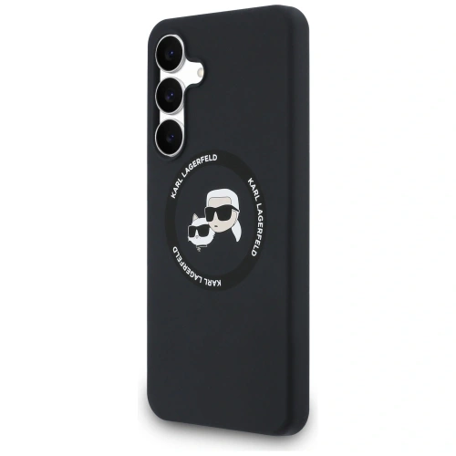 Etui Karl Lagerfeld do Galaxy S25 FE, tłoczone głowy Karla i Choupette na silikonie