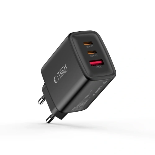 Tech-Protect NCA65W-GAN Network Charger USB-A, 2xUSB-C PD 65W / QC3.0 Black