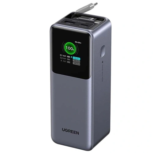 Retractable cable and display in UGREEN PB726 20,000 mAh power bank