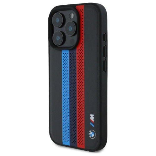 Husă BMW pentru Apple iPhone 16 Pro hardcase M Perf. Tricolor Printed Stripes MagSafe negru