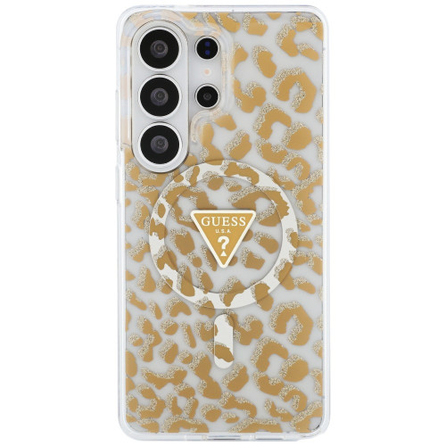 Etui Guess IML Leopard Print Triangle MagSafe für Samsung Galaxy S26 Ultra braun