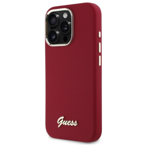 Husa Guess pentru Apple iPhone 16 Pro hardcase Silicone Script Metal Logo magenta