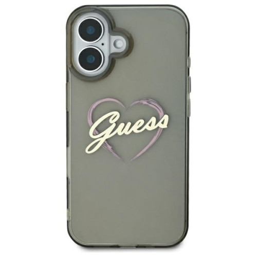 Hülle Guess für Apple iPhone 16 hardcase IML Heart schwarz