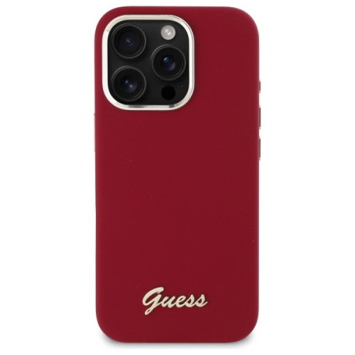 Husa Guess pentru Apple iPhone 16 Pro Max hardcase Silicone Script Metal Logo magenta