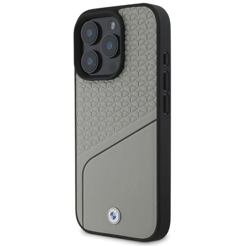 Case BMW for Apple iPhone 16 Pro hardcase Sign Leather Textured and Line MagSafe gray