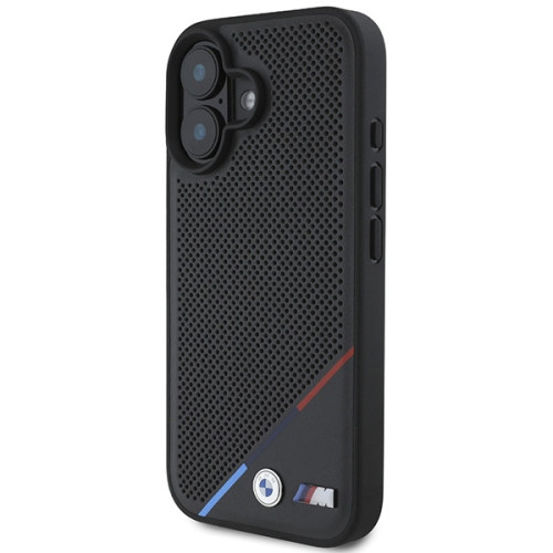 Case BMW for Apple iPhone 16 Plus hardcase M Perforated Tricolor Line MagSafe black