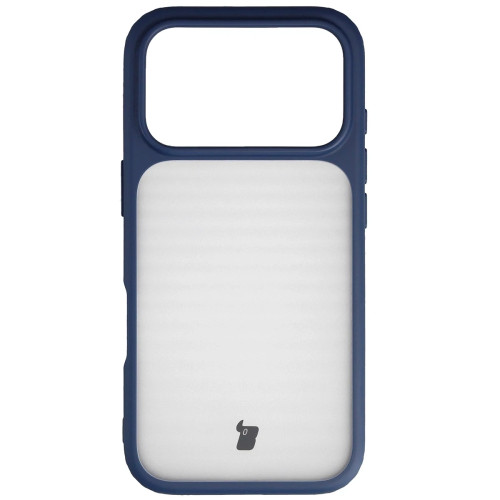 Bizon Angelo Pack case + tempered glass for Apple iPhone 17 Pro, smoky with a navy frame