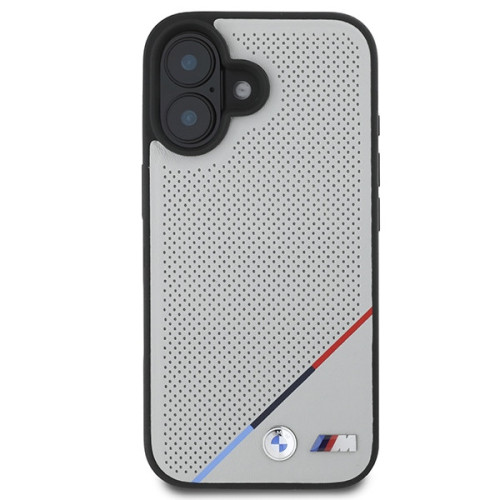 Hülle BMW für Apple iPhone 16 Hardcase M Perforated Tricolor Line MagSafe grau