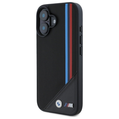 Etui BMW für Apple iPhone 16 Hardcase M Meshed Tricolor Stripes MagSafe schwarz
