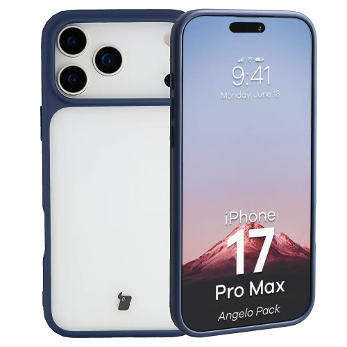 Etui + szkło hartowane Bizon Angelo Pack do Apple iPhone 17 Pro Max, przydymione z pomarańczową ramką