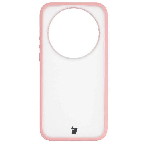 Etui + szkło hartowane Bizon Angelo Pack do Xiaomi 17 Ultra, przydymione z jasnoróżową ramką