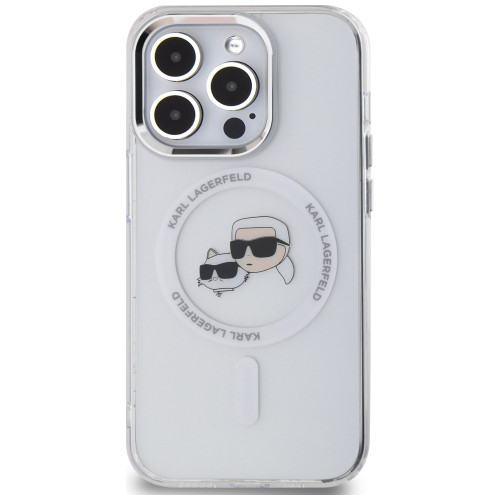Hülle Karl Lagerfeld für Apple iPhone 14 Pro hardcase IML Metal Karl&Choupette Head MagSafe weiß