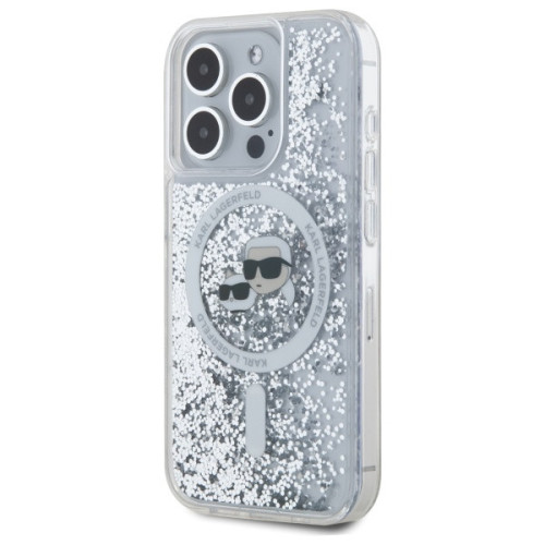 Etui Karl Lagerfeld für Apple iPhone 15 Pro hardcase Liquid Glitter Karl&Choupette Head MagSafe transparent