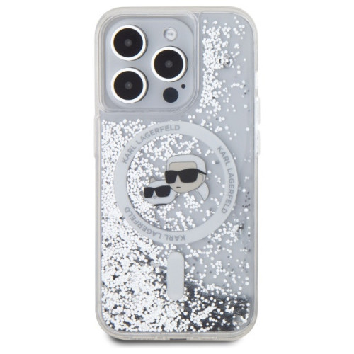 Etui Karl Lagerfeld für Apple iPhone 15 Pro hardcase Liquid Glitter Karl&Choupette Head MagSafe transparent