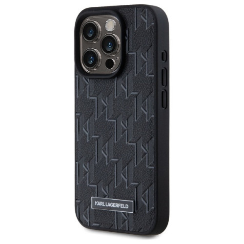 Etui Karl Lagerfeld für Apple iPhone 15 Pro hardcase Leather Monogram Metal Logo MagSafe schwarz