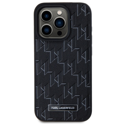 Etui Karl Lagerfeld für Apple iPhone 15 Pro hardcase Leather Monogram Metal Logo MagSafe schwarz