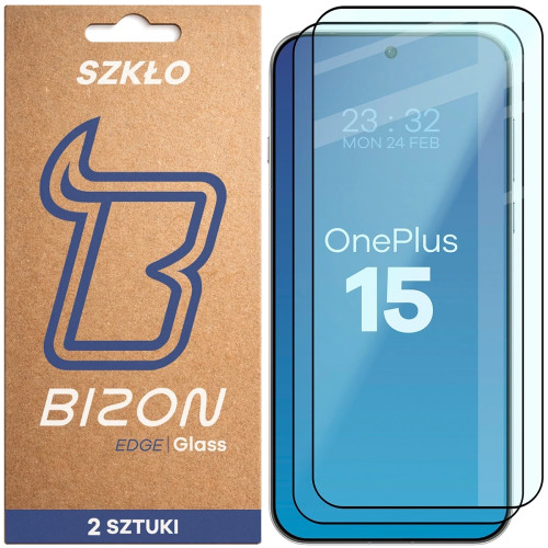 Szkło hartowane Bizon Glass Edge Duo do OnePlus 15, czarna ramka, 2 sztuki