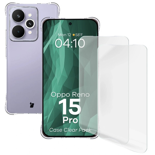 Elastyczne etui + 2x folia na ekran Bizon Case Clear Pack do Oppo Reno 15 Pro