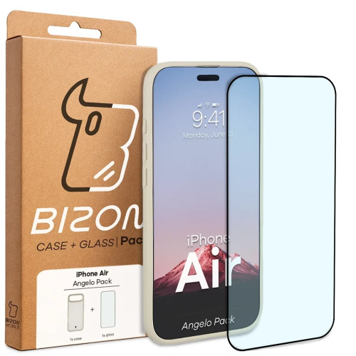 Etui + szkło hartowane Bizon Angelo Pack do iPhone Air, przydymione z beżową ramką