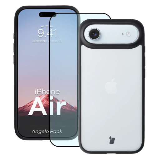 Etui + szkło hartowane Bizon Angelo Pack do iPhone Air, przydymione z czarną ramką