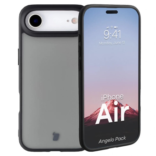 Etui + szkło hartowane Bizon Angelo Pack do iPhone Air, przydymione z czarną ramką
