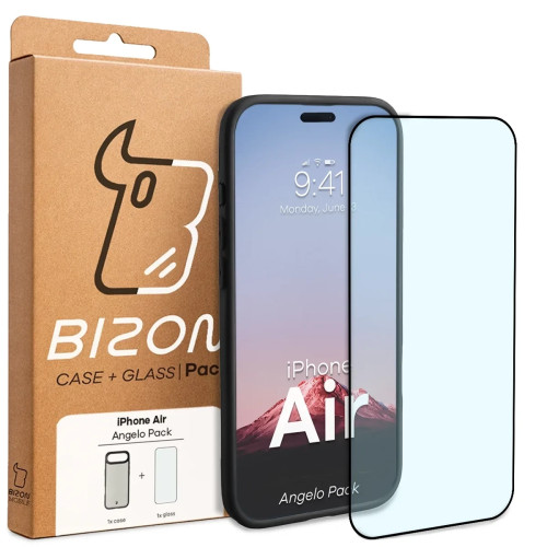 Etui + szkło hartowane Bizon Angelo Pack do iPhone Air, przydymione z czarną ramką