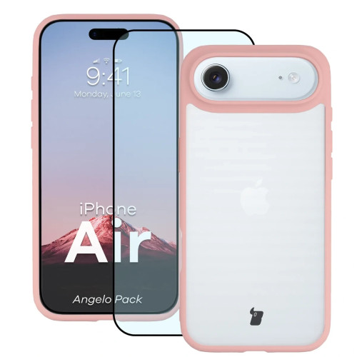 Etui + szkło hartowane Bizon Angelo Pack do iPhone Air, przydymione z jasnoróżową ramką