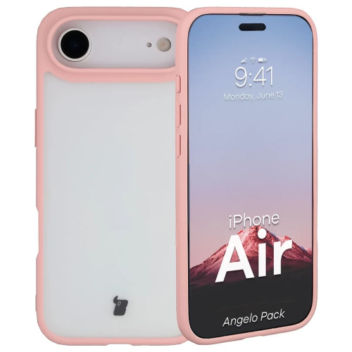 Etui + szkło hartowane Bizon Angelo Pack do iPhone Air, przydymione z jasnoróżową ramką