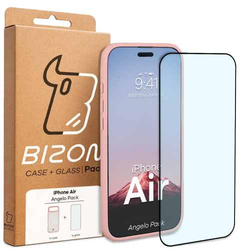 Etui + szkło hartowane Bizon Angelo Pack do iPhone Air, przydymione z jasnoróżową ramką