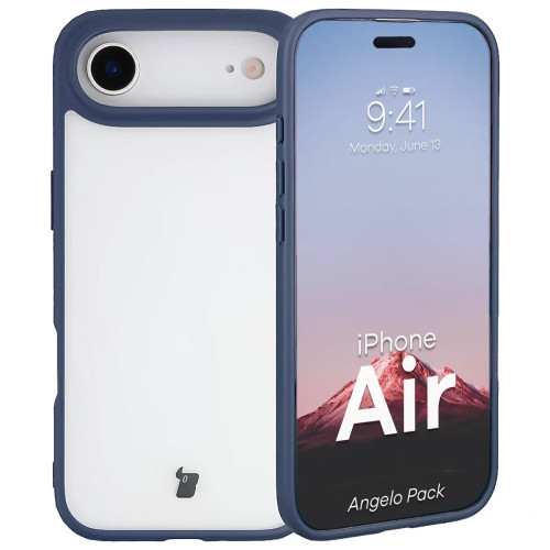 Etui + szkło hartowane Bizon Angelo Pack do iPhone Air, przydymione z granatową ramką