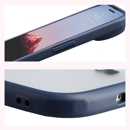 Etui + szkło hartowane Bizon Angelo Pack do iPhone Air, przydymione z granatową ramką