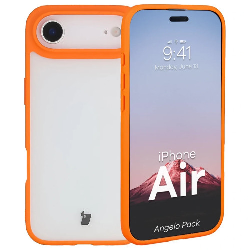 Etui + szkło hartowane Bizon Angelo Pack do iPhone Air, przydymione z pomarańczową ramką