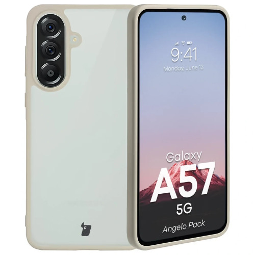 Etui + szkło hartowane Bizon Angelo Pack do Galaxy A57 5G, przydymione z beżową ramką