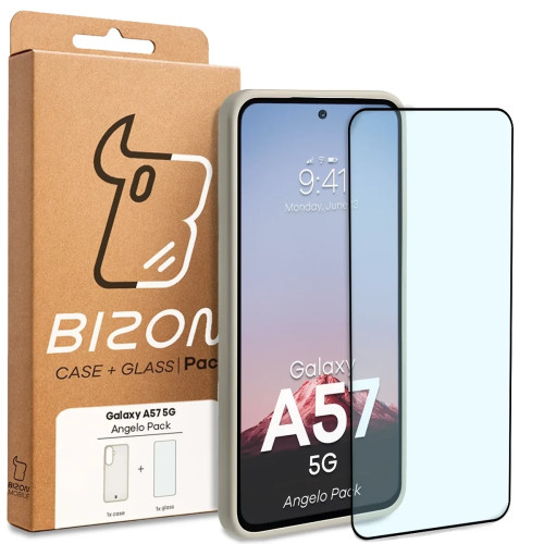 Etui + szkło hartowane Bizon Angelo Pack do Galaxy A57 5G, przydymione z beżową ramką