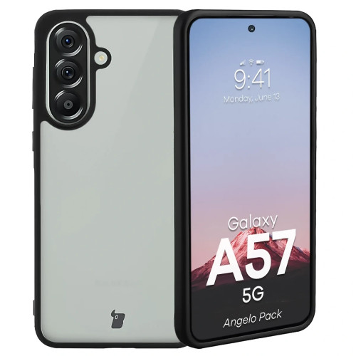 Etui + szkło hartowane Bizon Angelo Pack do Galaxy A57 5G, przydymione z czarną ramką