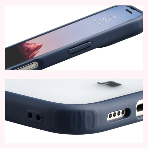 Etui + szkło hartowane Bizon Angelo Pack do iPhone 17, przydymione z granatową ramką