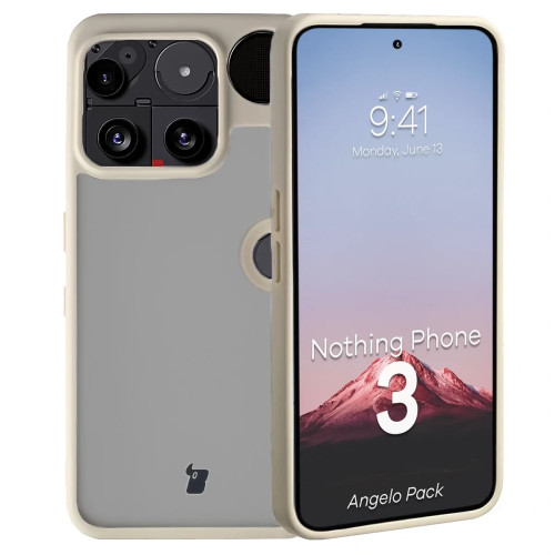 Etui + szkło hartowane Bizon Angelo Pack do Nothing Phone (3), przydymione z beżową ramką