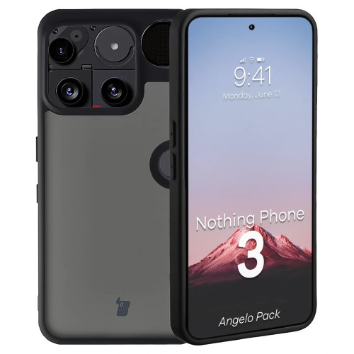 Etui + szkło hartowane Bizon Angelo Pack do Nothing Phone (3), przydymione z czarną ramką