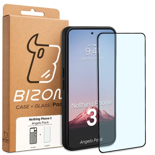 Etui + szkło hartowane Bizon Angelo Pack do Nothing Phone (3), przydymione z czarną ramką