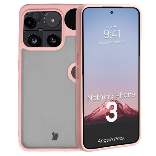 Etui + szkło hartowane Bizon Angelo Pack do Nothing Phone (3), przydymione z jasnoróżową ramką