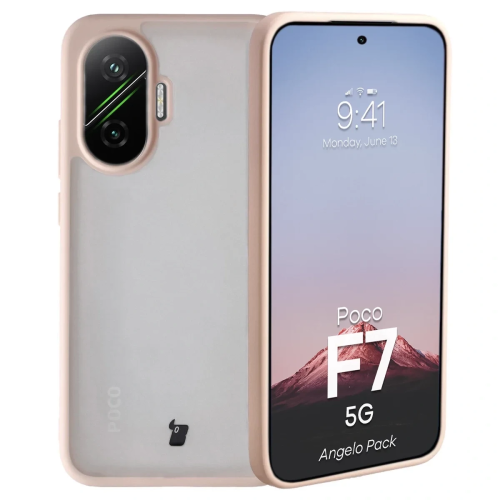 Etui + szkło hartowane Bizon Angelo Pack do Xiaomi POCO F7, przydymione z różową ramką