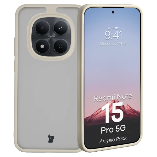 Etui + szkło hartowane Bizon Angelo Pack do Xiaomi Redmi Note 15 Pro 5G, przydymione z beżową ramką