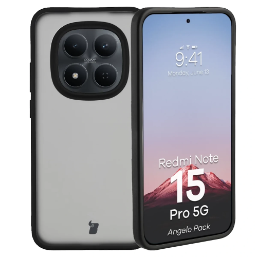 Etui + szkło hartowane Bizon Angelo Pack do Xiaomi Redmi Note 15 Pro 5G, przydymione z czarną ramką