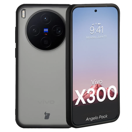 Etui + szkło hartowane Bizon Angelo Pack do Vivo X300, przydymione z czarną ramką