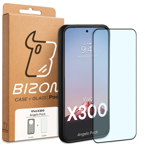 Etui + szkło hartowane Bizon Angelo Pack do Vivo X300, przydymione z czarną ramką