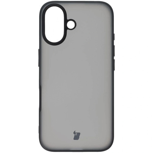 Etui + szkło hartowane Bizon Angelo Pack do iPhone 16, przydymione z czarną ramką