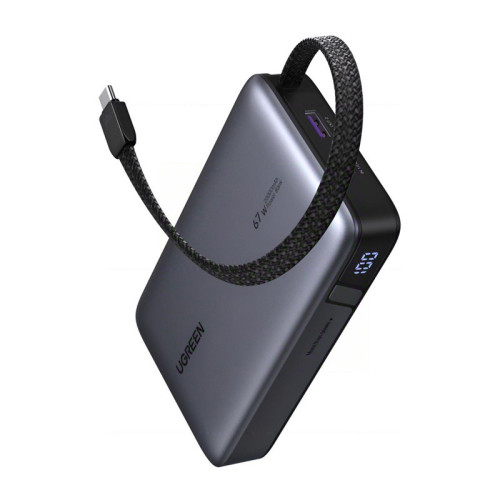 Powerbank 20000mAh Ugreen PB550 USB + USB-C, 67W, wbudowany kabel, certyfikat CCC (szary)