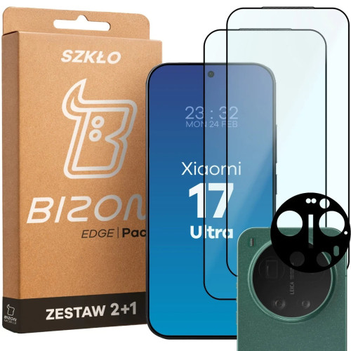 2x Szkło + szybka na aparat Bizon Glass Edge Pack do Xiaomi 17 Ultra