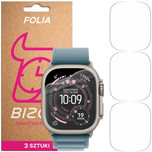 Folia ochronna na ekran zegarka Bizon Watch Film HydroFlex do Apple Watch Ultra 3 / 2 / 1 (49 mm), 3 sztuki